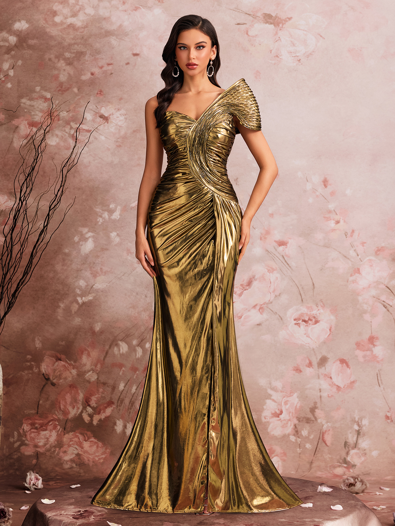 Elegant Evening Dress Chic Pleated Cocktail Formal Party Gown