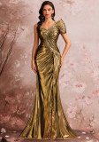 Elegant Evening Dress Chic Pleated Cocktail Formal Party Gown