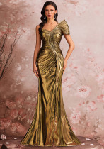 Elegant Evening Dress Chic Pleated Cocktail Formal Party Gown Elegant Evening Dress Chic Pleated Cocktail Formal Party Gown