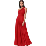 Evening Dress Long Slim Fit Bridesmaid Dress Wedding One-Shoulder Chiffon Ball Gown（Processing time need 3-6 days）