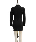 Women's Fashion Chic Elegant Solid Color Slim Waist Career Flounce Midi Dress