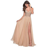 Burgundy Evening Dress V-Neck Strappy Slit Sexy Formal Party Dress（Processing time need 3-6 days）