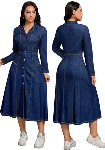 Women Denim Long-Sleeved Dress