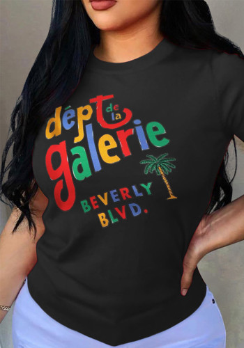 Women Summer Short-Sleeve Basic Letter Print T-Shirt
