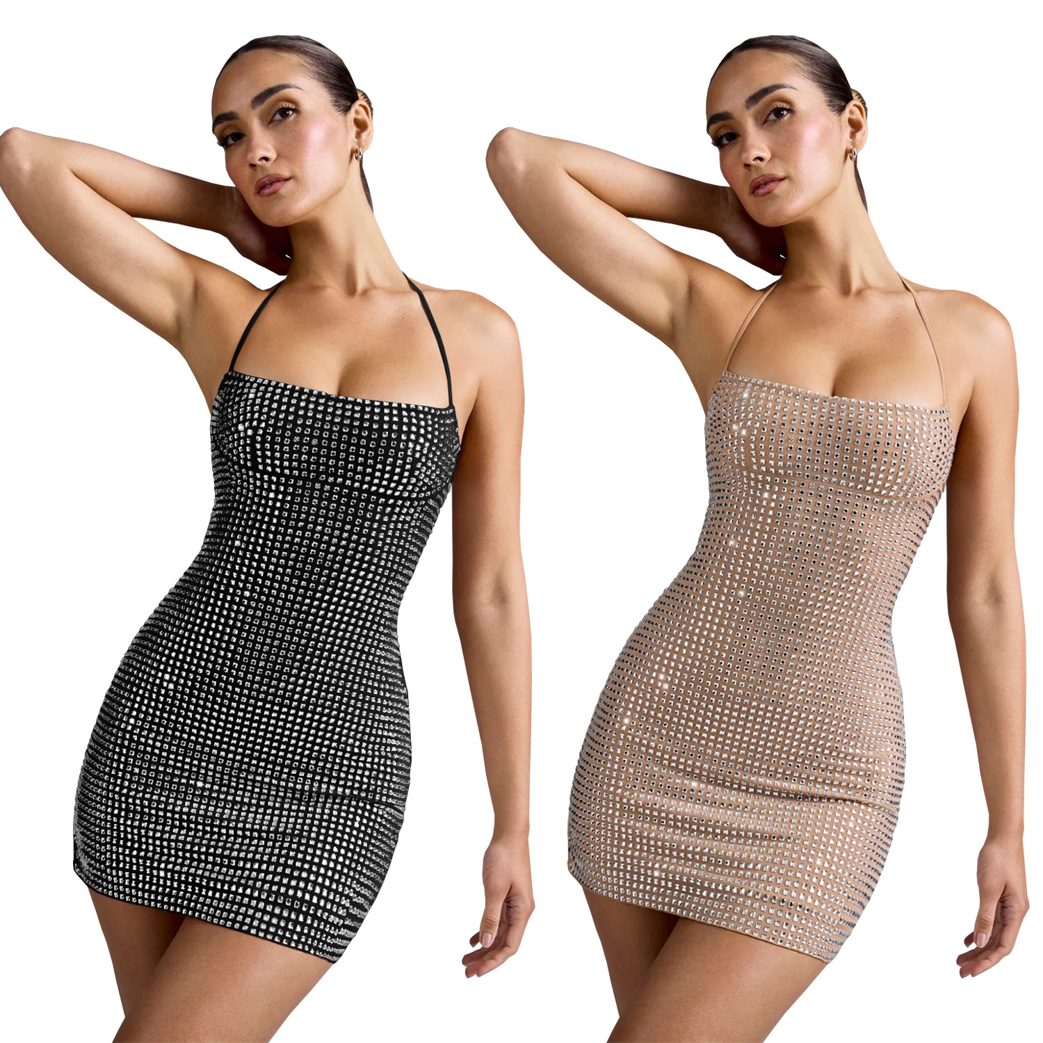 Women Sexy Halter Neck Beaded Dress