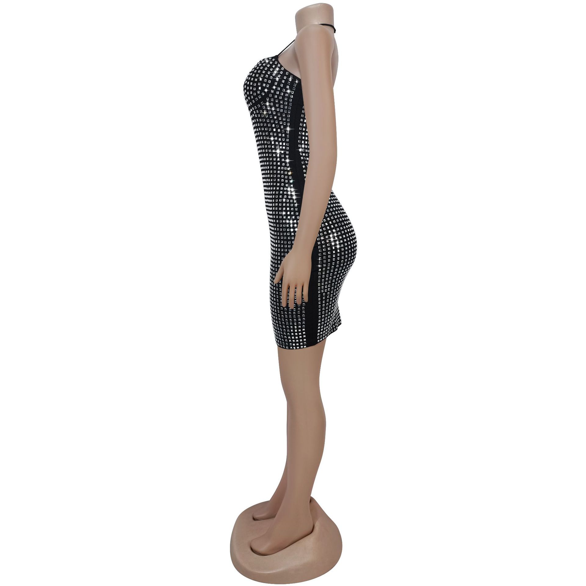 Women Sexy Halter Neck Beaded Dress