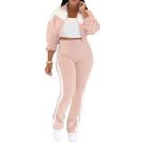Women Sporty Casual Colorblock Long-Sleeved Zipper Top and Pant Two-Piece Set