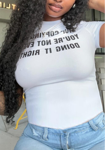 Women Printed Short-Sleeve Round Neck T-Shirt Top