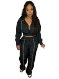 Women Contrast Colorblock Top and Wide-Leg Pants Two-Piece Set