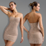 Women Sexy Halter Neck Beaded Dress