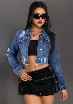 Women Denim Ripped Tassel Top Jacket Women Denim Ripped Tassel Top Jacket