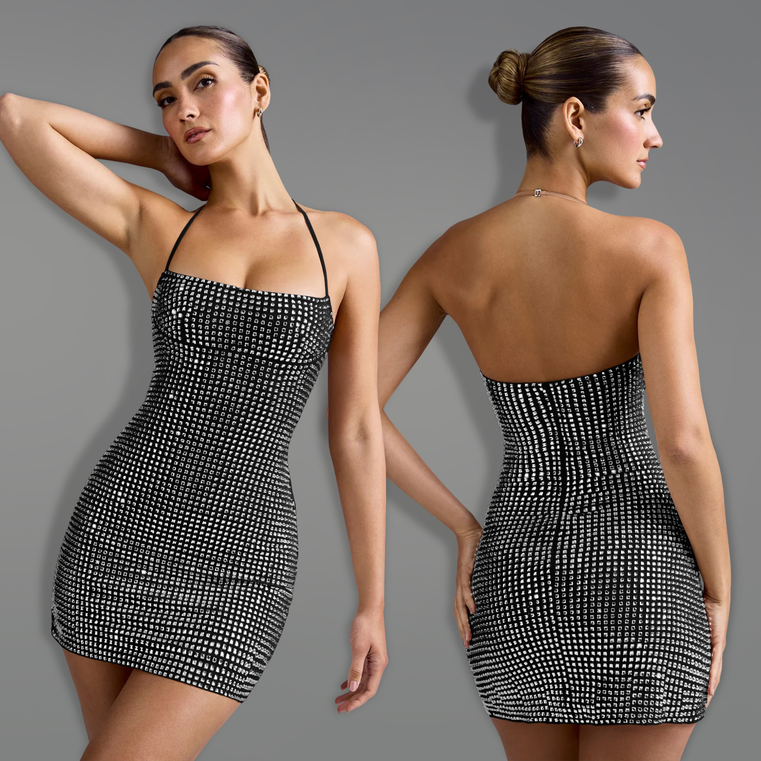 Women Sexy Halter Neck Beaded Dress