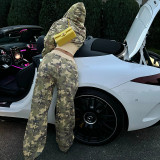 Women Casual Camouflage Long-Sleeved Hoodies and Pants Two-Piece Set
