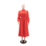 Women Solid Casual Elegant Long-Sleeved Maxi Dress