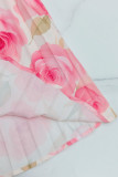 Women Elegant Holiday Print Long-Sleeved Pleated Dress