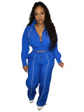 Women Contrast Colorblock Top and Wide-Leg Pants Two-Piece Set