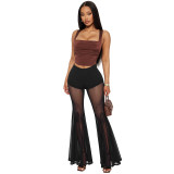 Women Fall Sexy See-Through Mesh Bell Bottom Pant