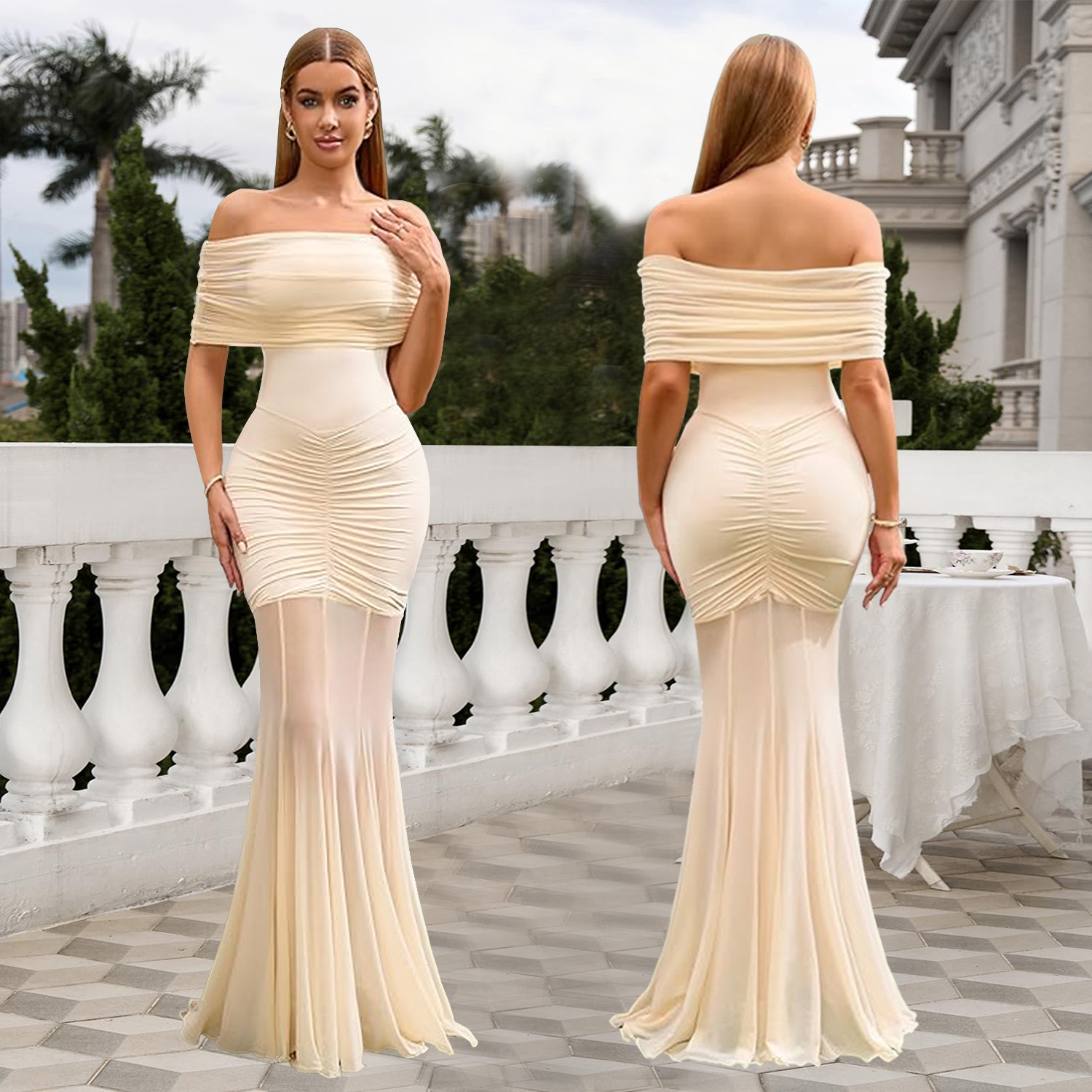 Women Sexy Off-Shoulder Mesh Holiday Dress Dress