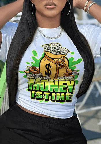 Women Letter Print Round Neck Short-Sleeve T-Shirt