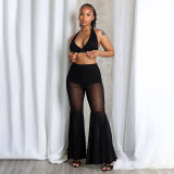 Women Fall Sexy See-Through Mesh Bell Bottom Pant
