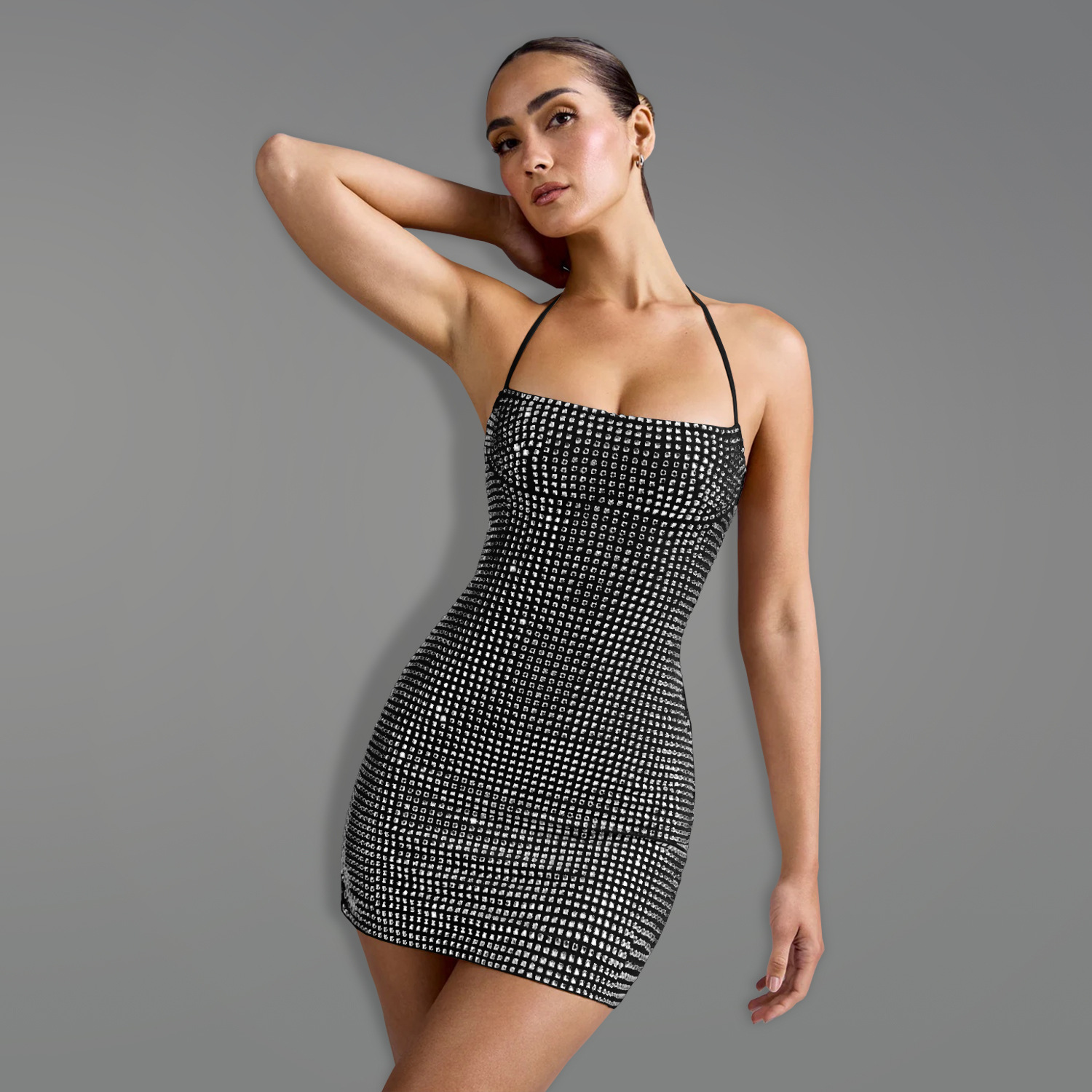 Women Sexy Halter Neck Beaded Dress