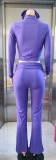Women's Autumn Winter Stand Collar Zipper Finger Sleeve Top Casual Pants Fashion Headband Three-Piece Set