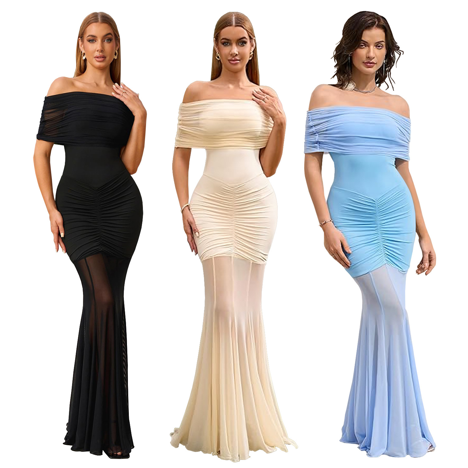 Women Sexy Off-Shoulder Mesh Holiday Dress Dress