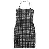 Women Sexy Halter Neck Beaded Dress