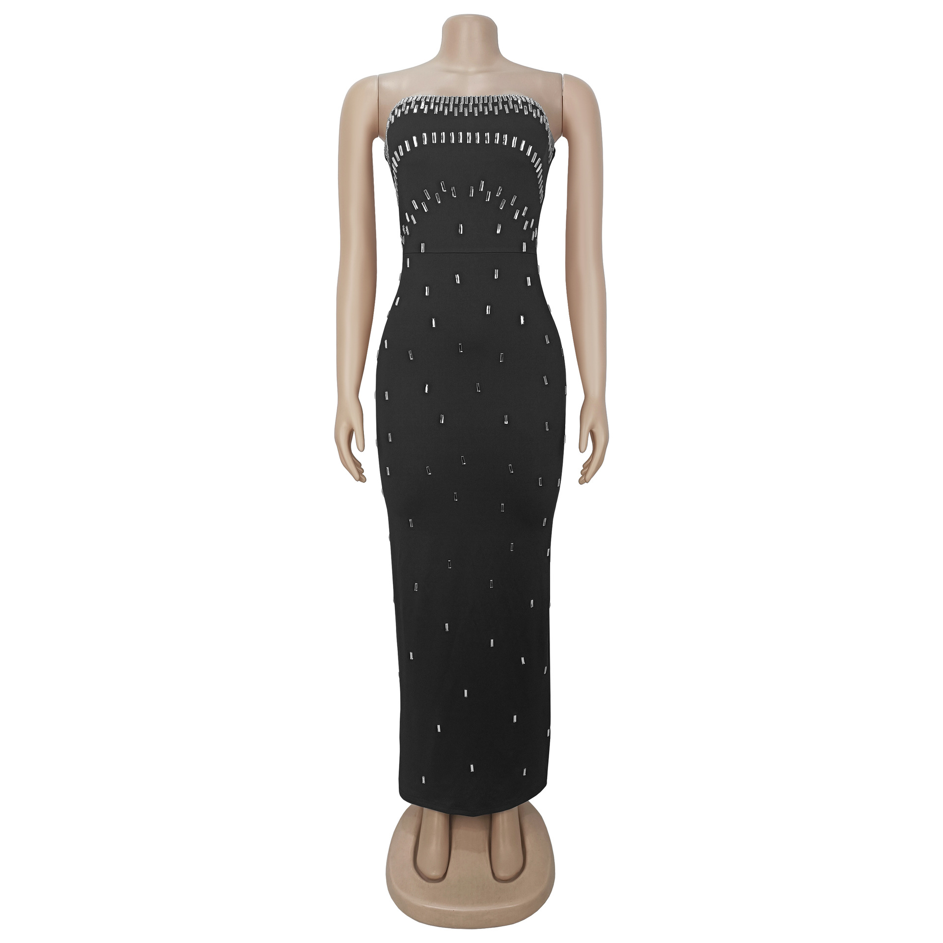 Women Sexy Strapless Beaded Backless Dress