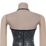 Women Sexy Halter Neck Beaded Dress