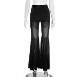 Women Fall Sexy See-Through Mesh Bell Bottom Pant
