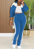 Women Sporty Casual Colorblock Long-Sleeved Zipper Top and Pant Two-Piece Set