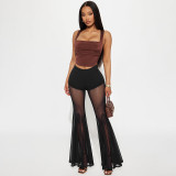 Women Fall Sexy See-Through Mesh Bell Bottom Pant