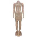Women Sexy Halter Neck Beaded Dress
