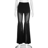 Women Fall Sexy See-Through Mesh Bell Bottom Pant
