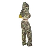 Women Casual Camouflage Long-Sleeved Hoodies and Pants Two-Piece Set