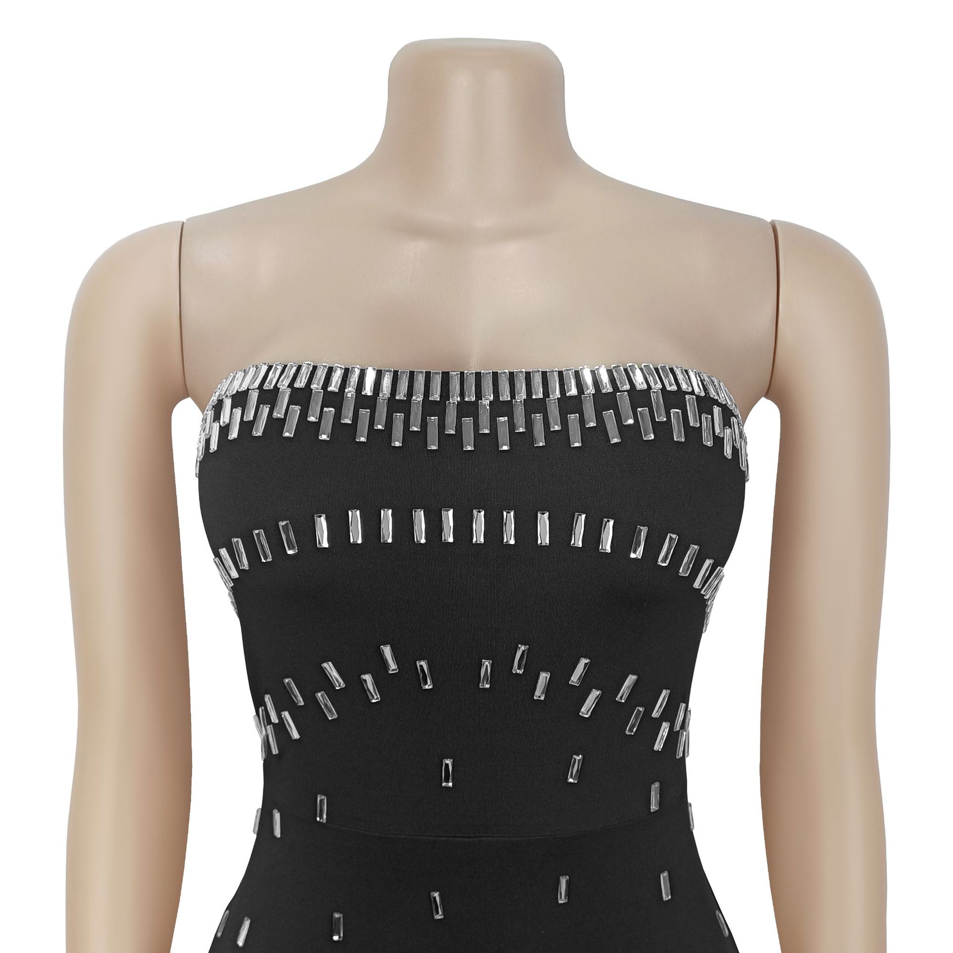 Women Sexy Strapless Beaded Backless Dress