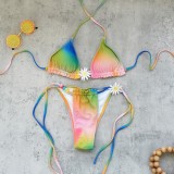 Women Ombre Drawstring Lace-Up Two-Piece Swimsuit