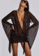 Spring Sexy Deep V See-Through Low Back Lace-Up Solid Mini Dress