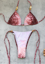 Women Printed Lace-Up Bikini Sexy Two-Piece Swimsuit
