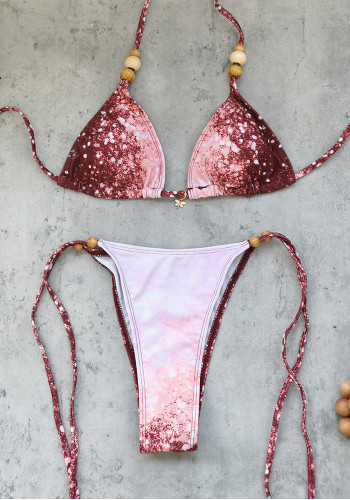 Women Printed Lace-Up Bikini Sexy Two-Piece Swimsuit