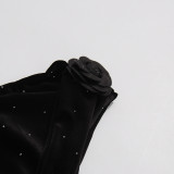 Women Slash Shoulder Dress with Sleeveless Diamonds Dresses