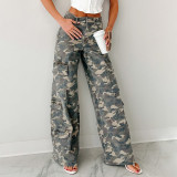 Women Fall/Winter Cargo Pocket Casual Camouflage Wide-Leg Pant