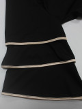 Plus-Size Women Striped Long-Sleeved Round Neck Top and Bell Bottom Pants Two-Piece Set
