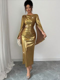 Women Sexy American Round Neck Maxi Dress