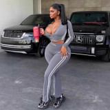 Women Fitness Long-Sleeved Top and Pants Two-Piece Set