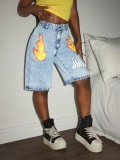 Women Letter Print Cropped Denim Shorts