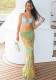Spring Sexy Contrast Low Back Strappy Patchwork Open Waist Printed Maxi Dress