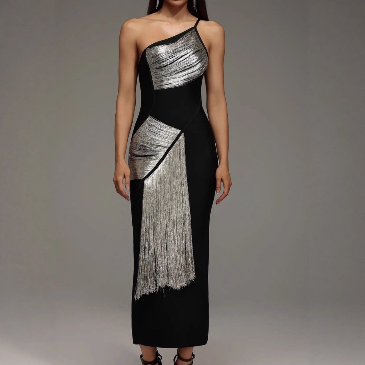 Women Summer Sequined One-Shoulder Bodycon Dress