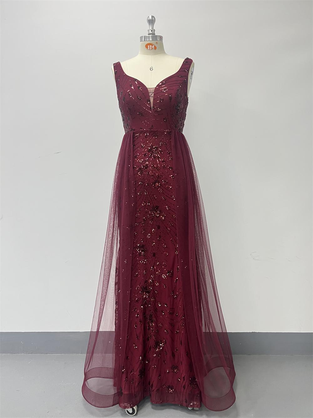 Women Sequined Patchwork Mesh V-Neck Party Dress